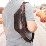 Royal Bagger Men Crazy Horse Leather Waist Pack Shoulder Bag Retro Genuine Cowhide Chest Bags Outdoor Sport Cycling Phone Pocket